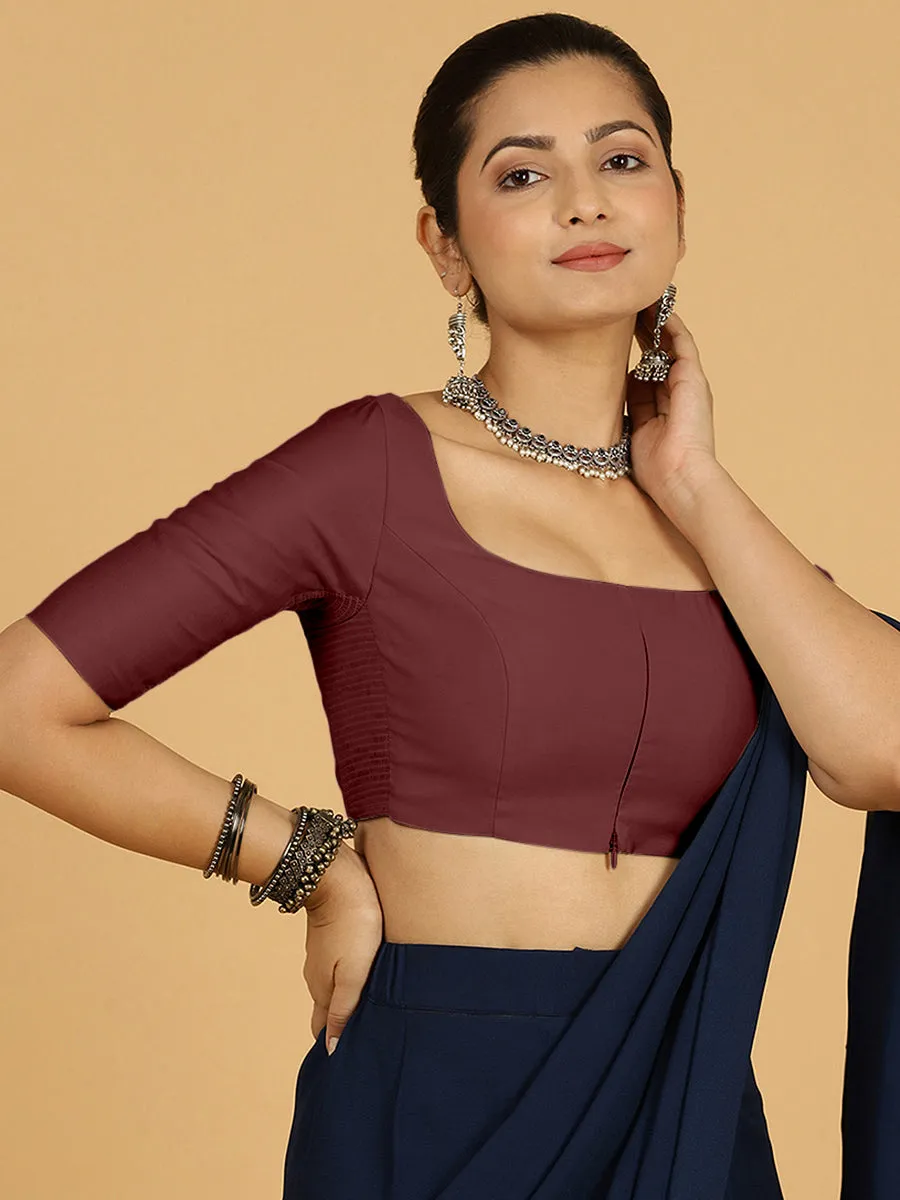 Nidhi x Rozaana | Elbow Sleeves Saree Blouse in Deep Maroon