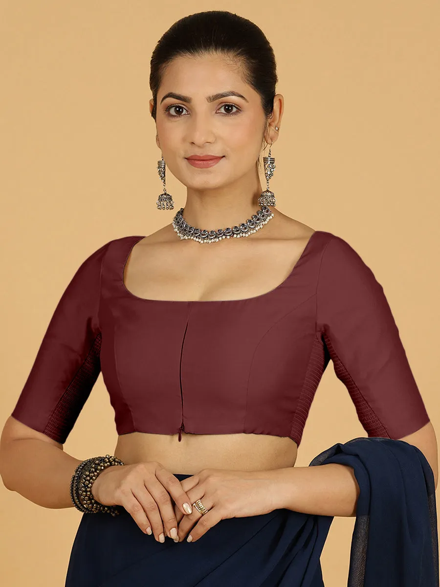Nidhi x Rozaana | Elbow Sleeves Saree Blouse in Deep Maroon