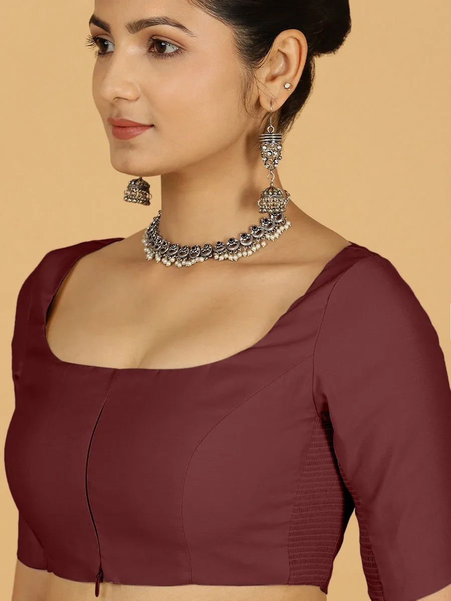 Nidhi x Rozaana | Elbow Sleeves Saree Blouse in Deep Maroon