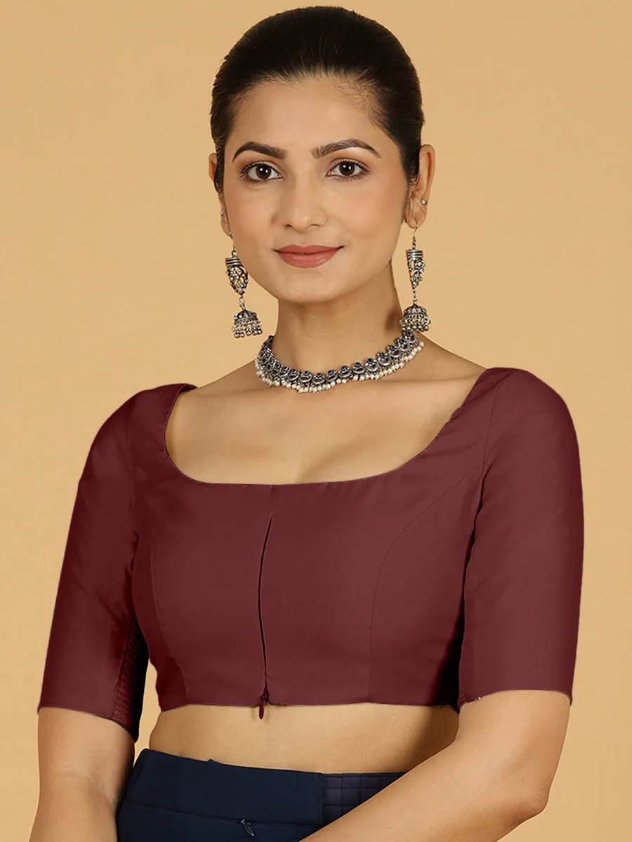 Nidhi x Rozaana | Elbow Sleeves Saree Blouse in Deep Maroon