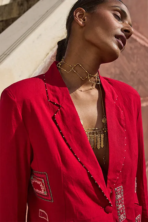 Okhai "Dancing Girl" Hand Embroidered Mirror and Beadwork Pure Cotton Blazer