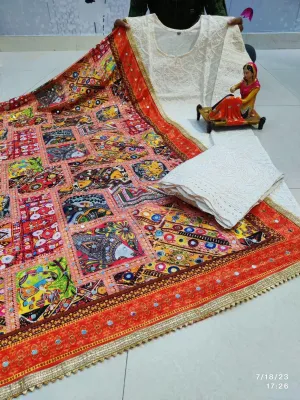 Pastel Pink and Orange Chikankari Elegance - Pakistani Dupatta & Kurti Palazzo Set