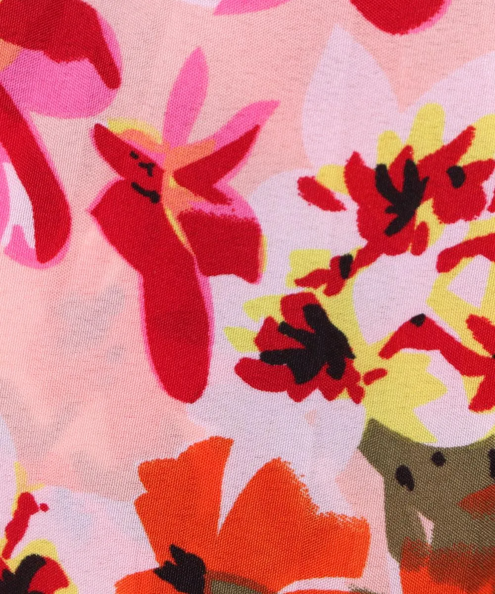 Peach Floral Pattern Crepe Fabric