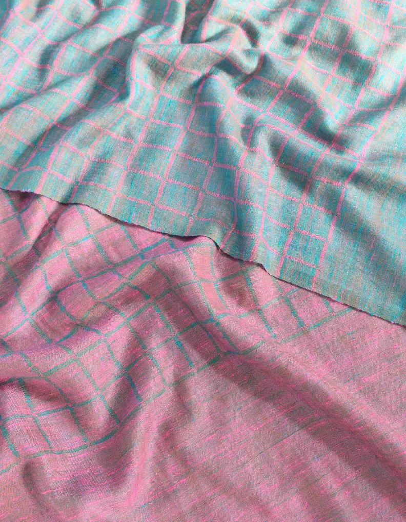 Pink & Light Blue Check Reversible Pashmina Shawl 5543