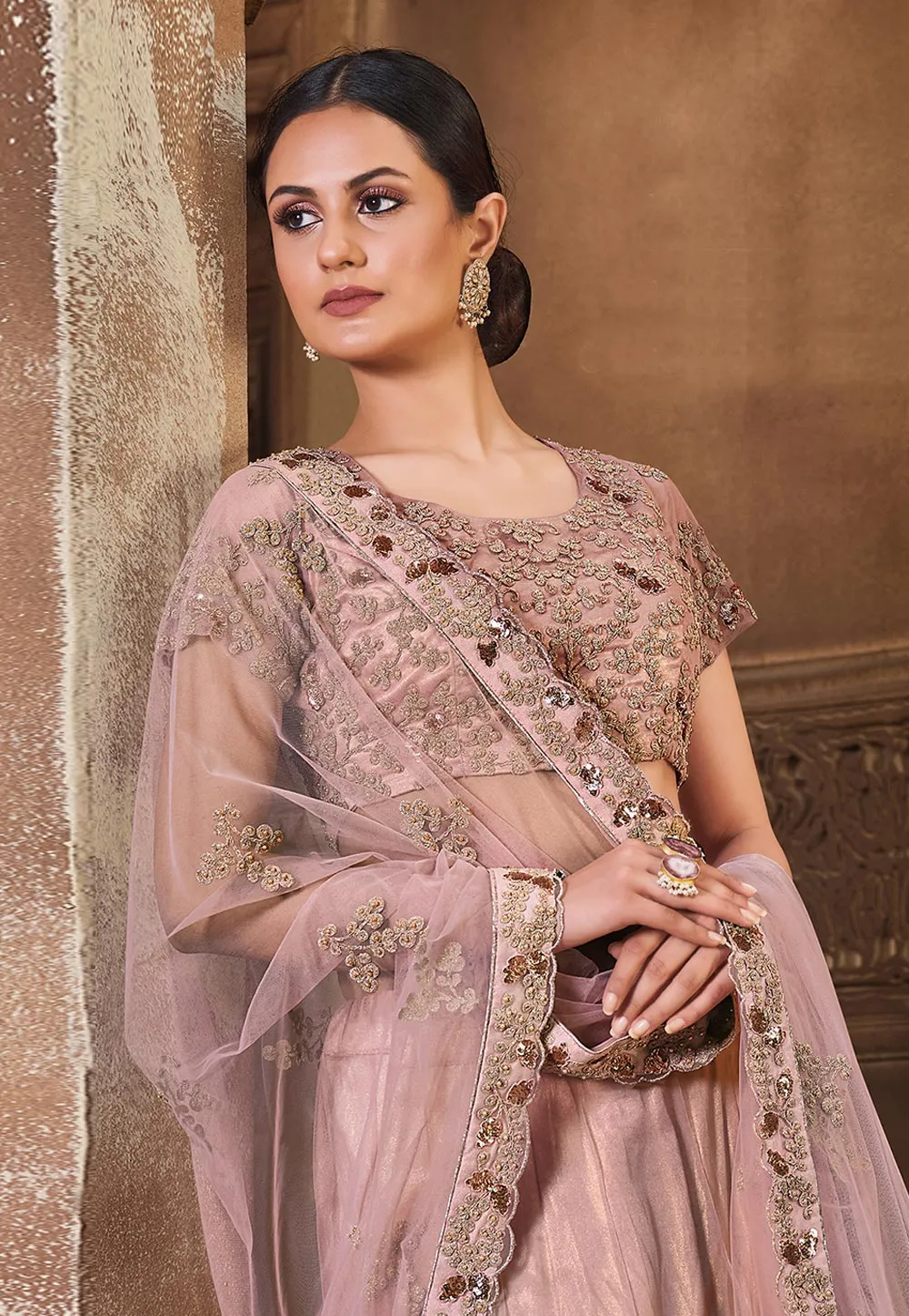 Rose Pink Embroidered Lehenga Choli