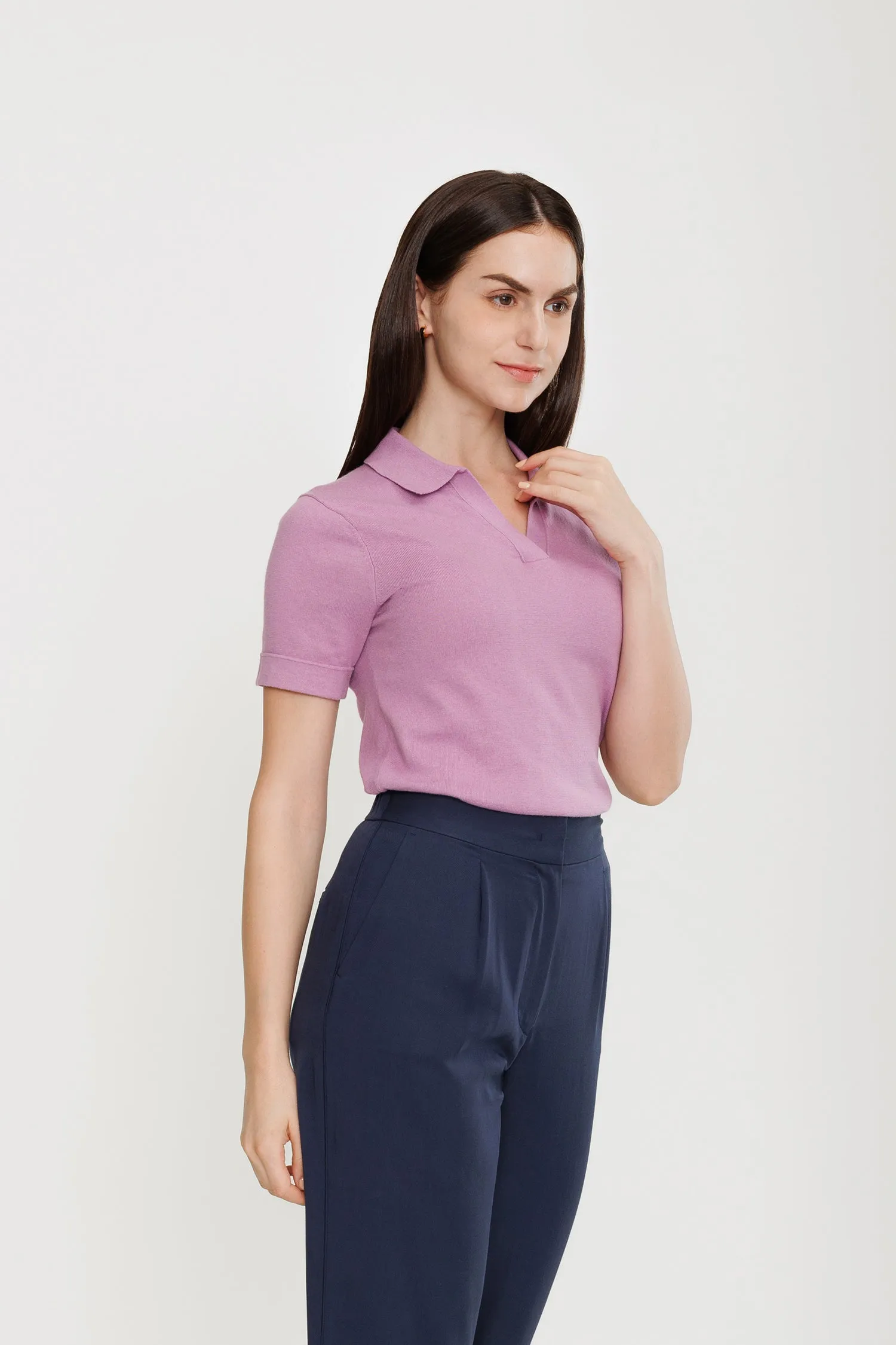 Short-sleeve Cotton Polo - Lilac