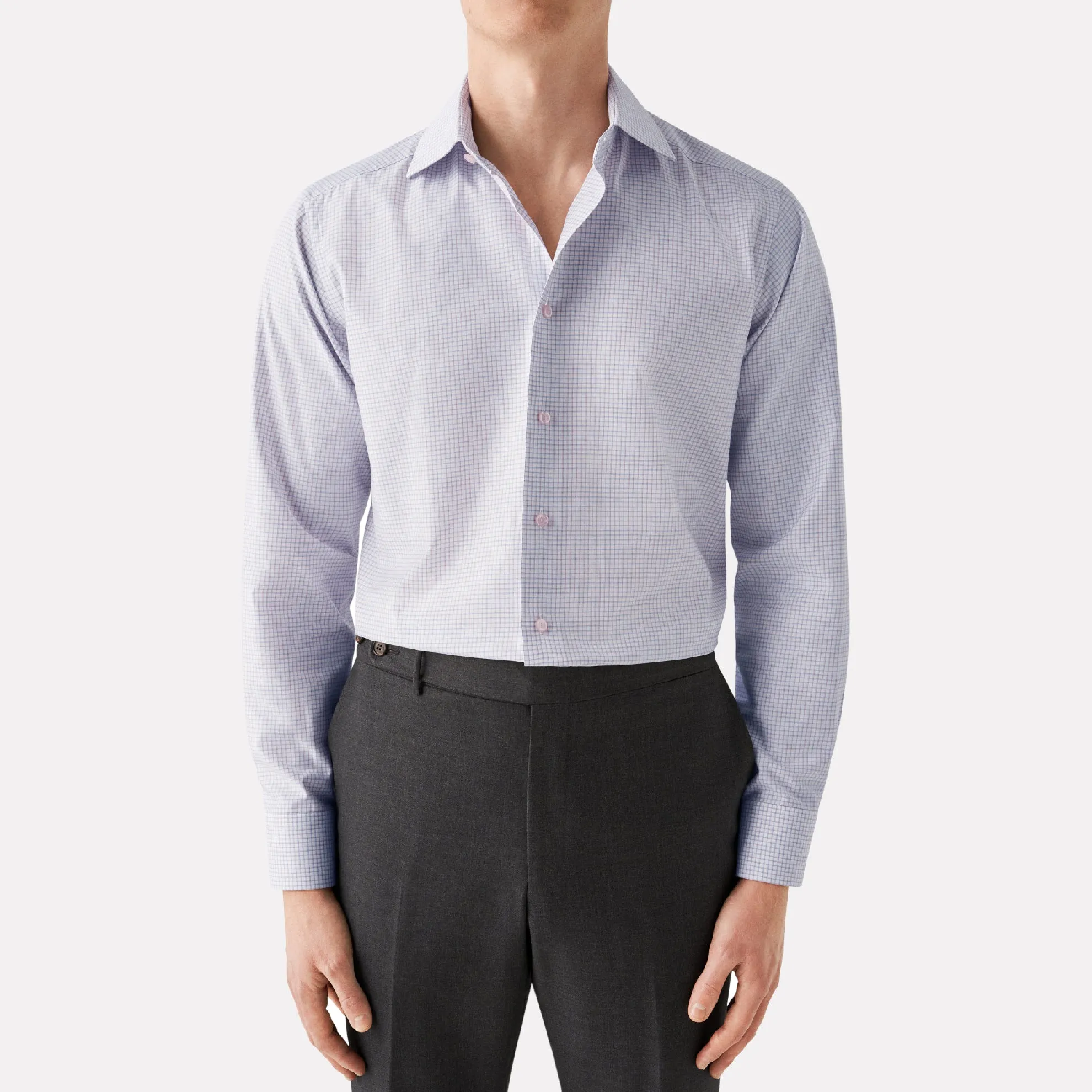 Slim Fit Check Cotton-Tencel Shirt / Pink