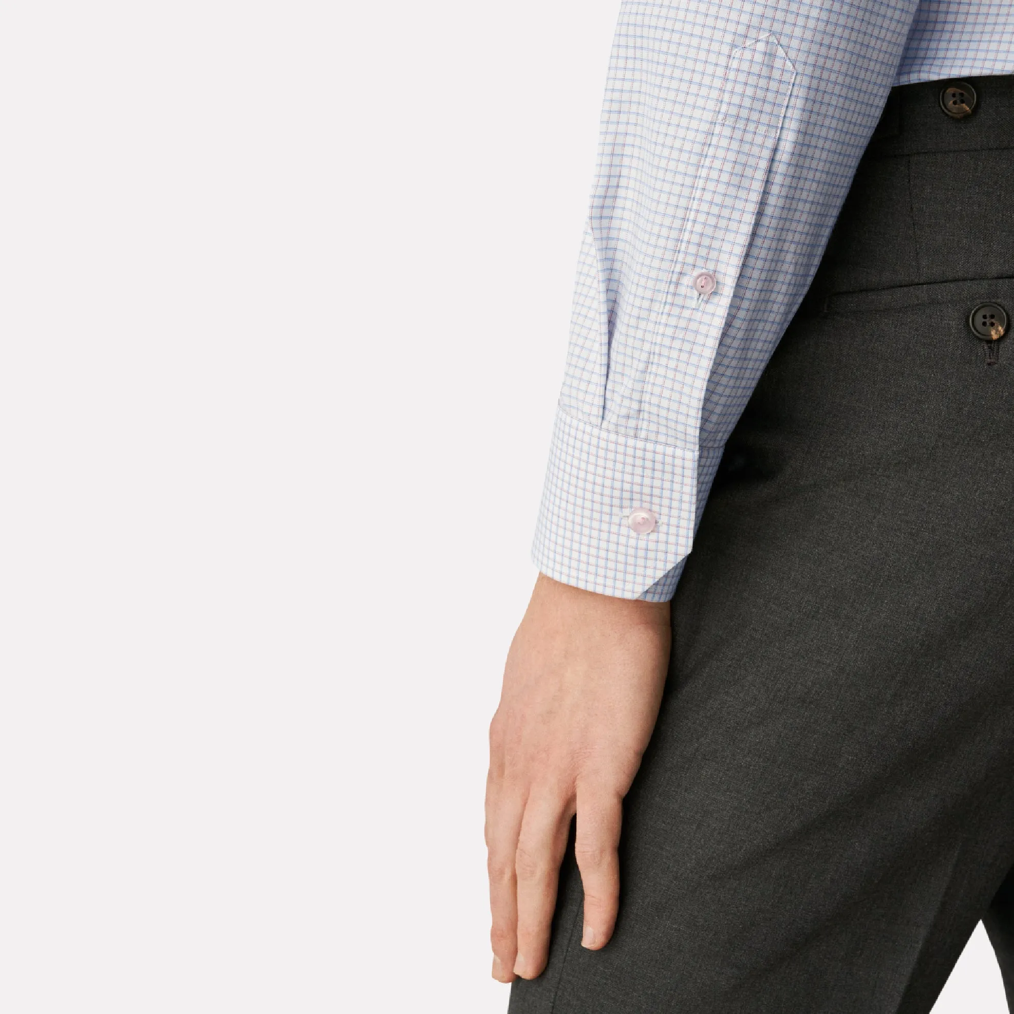 Slim Fit Check Cotton-Tencel Shirt / Pink