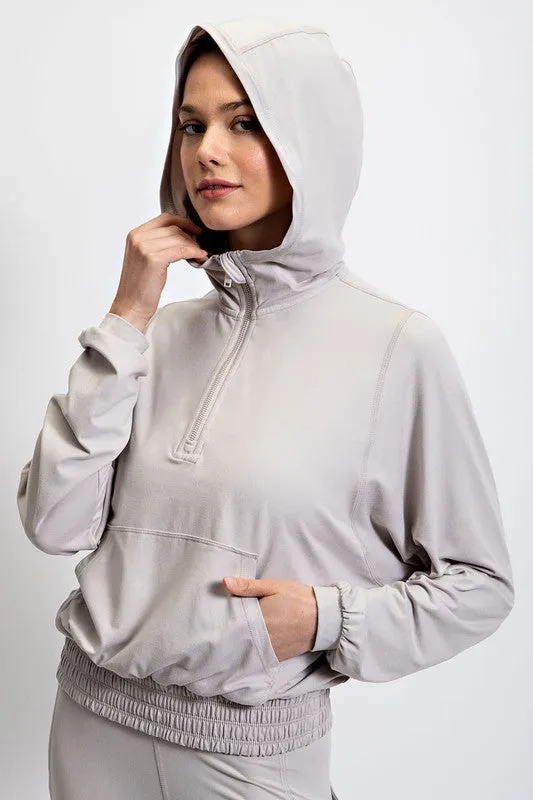 Smoky Topaz Plus Size Butter Quarter Zip Hoodie With Kangaroo