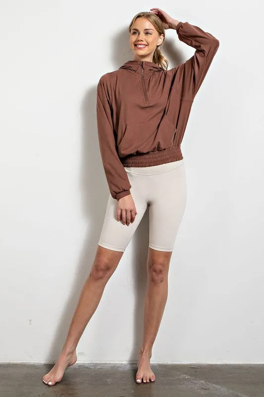 Smoky Topaz Plus Size Butter Quarter Zip Hoodie With Kangaroo