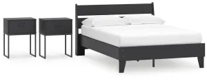 Socalle Full Panel Platform Bed with 2 Nightstands in Black