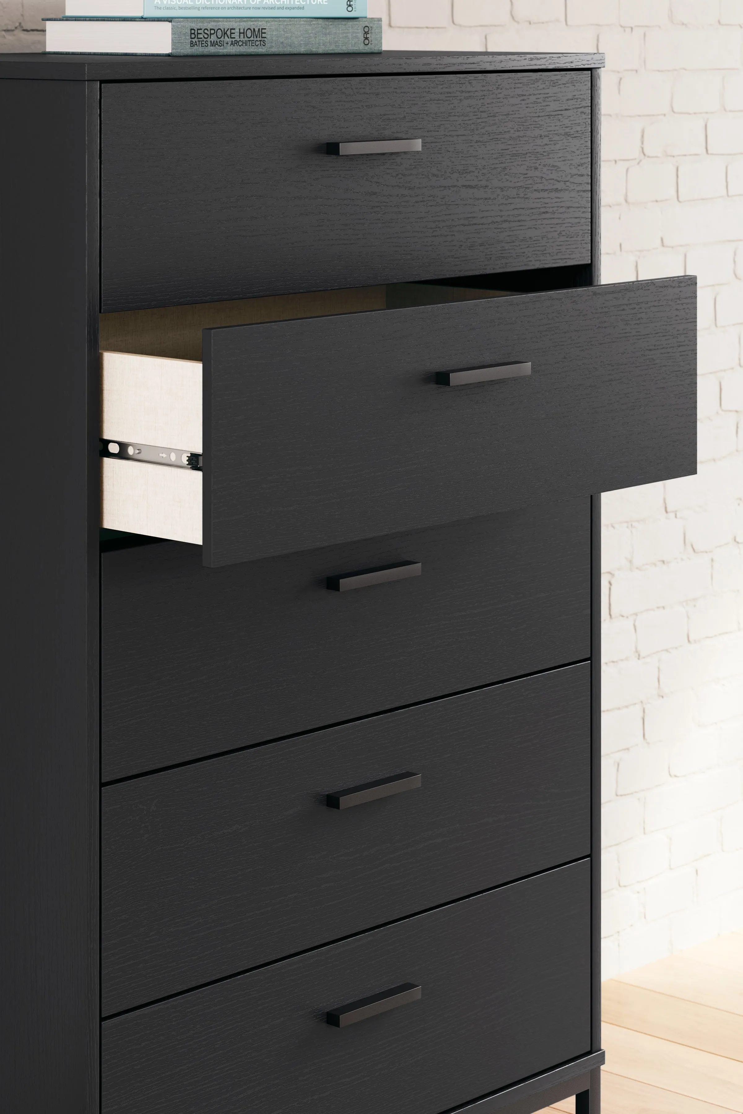 Socalle Queen Panel Platform Bed with Dresser and Chest in Black