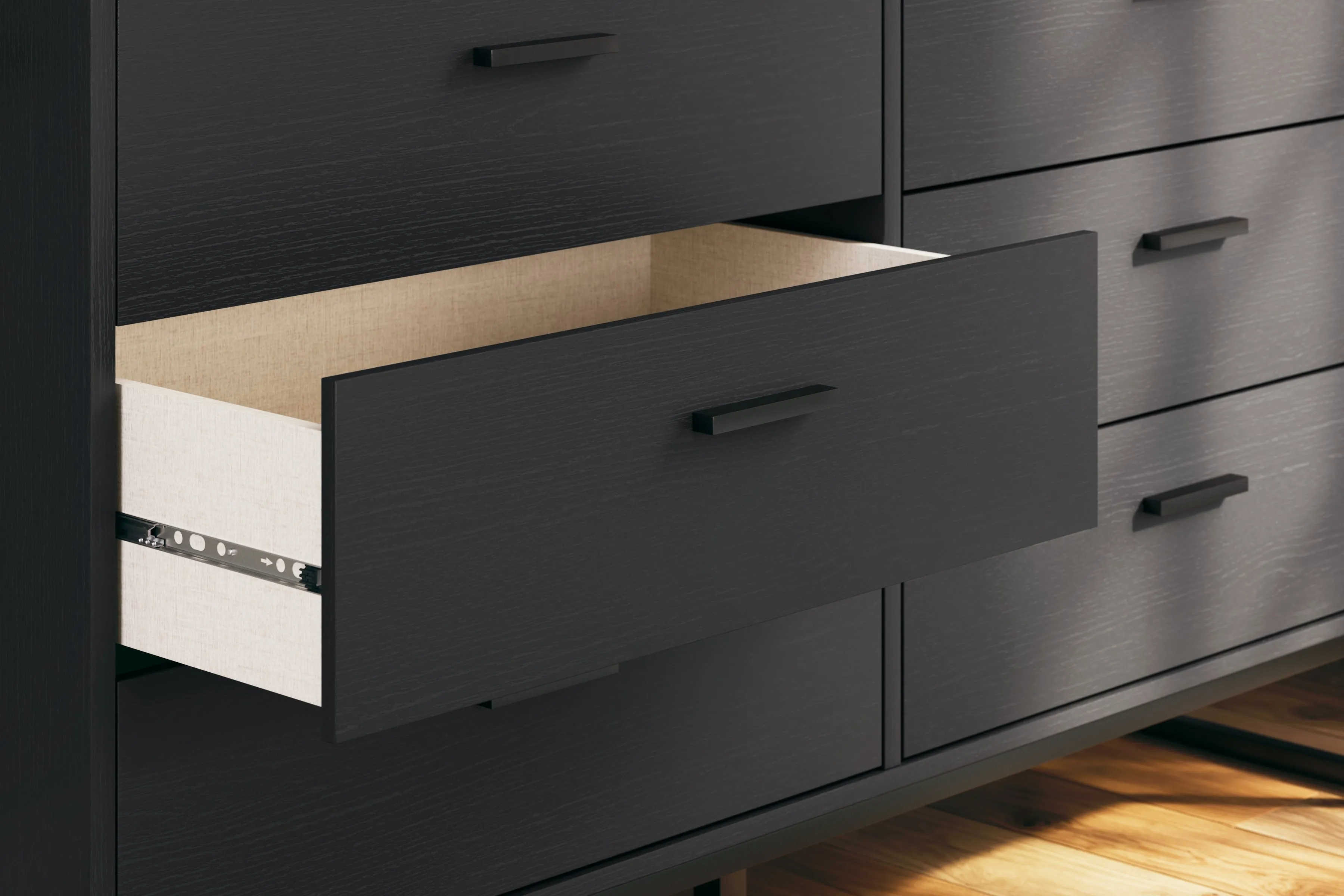 Socalle Queen Panel Platform Bed with Dresser and Chest in Black