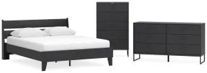 Socalle Queen Panel Platform Bed with Dresser and Chest in Black
