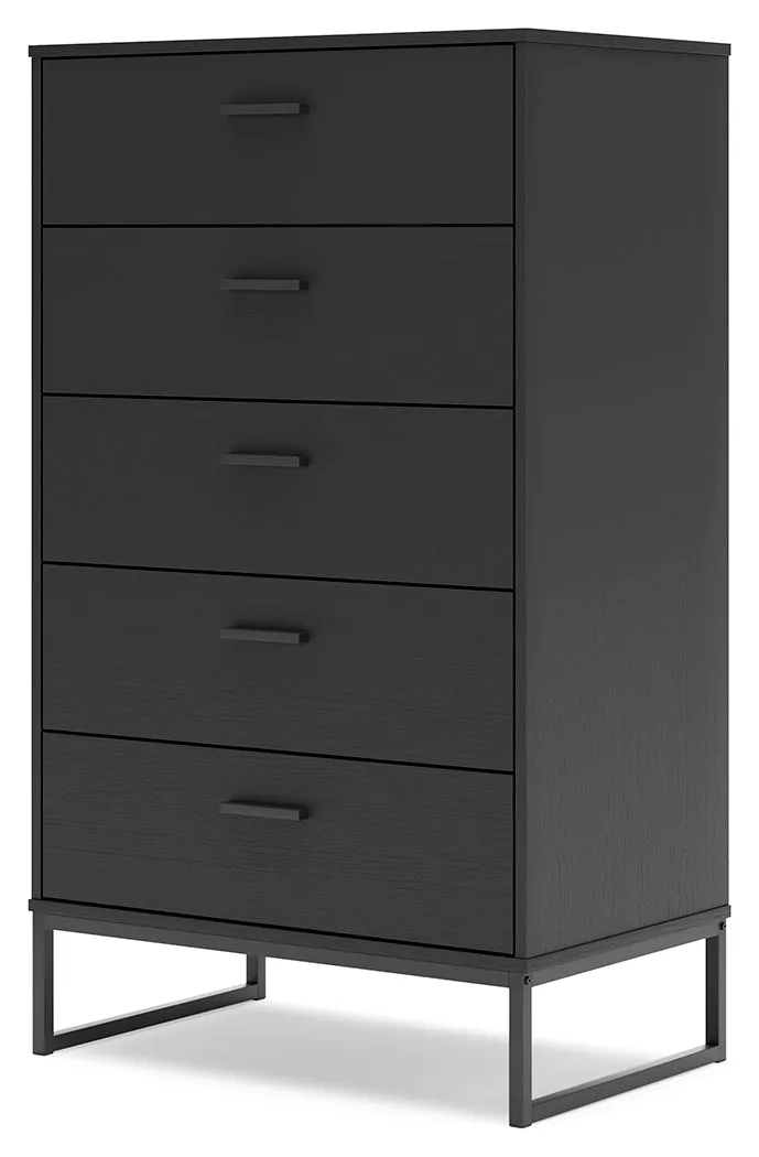 Socalle Queen Panel Platform Bed with Dresser and Chest in Black