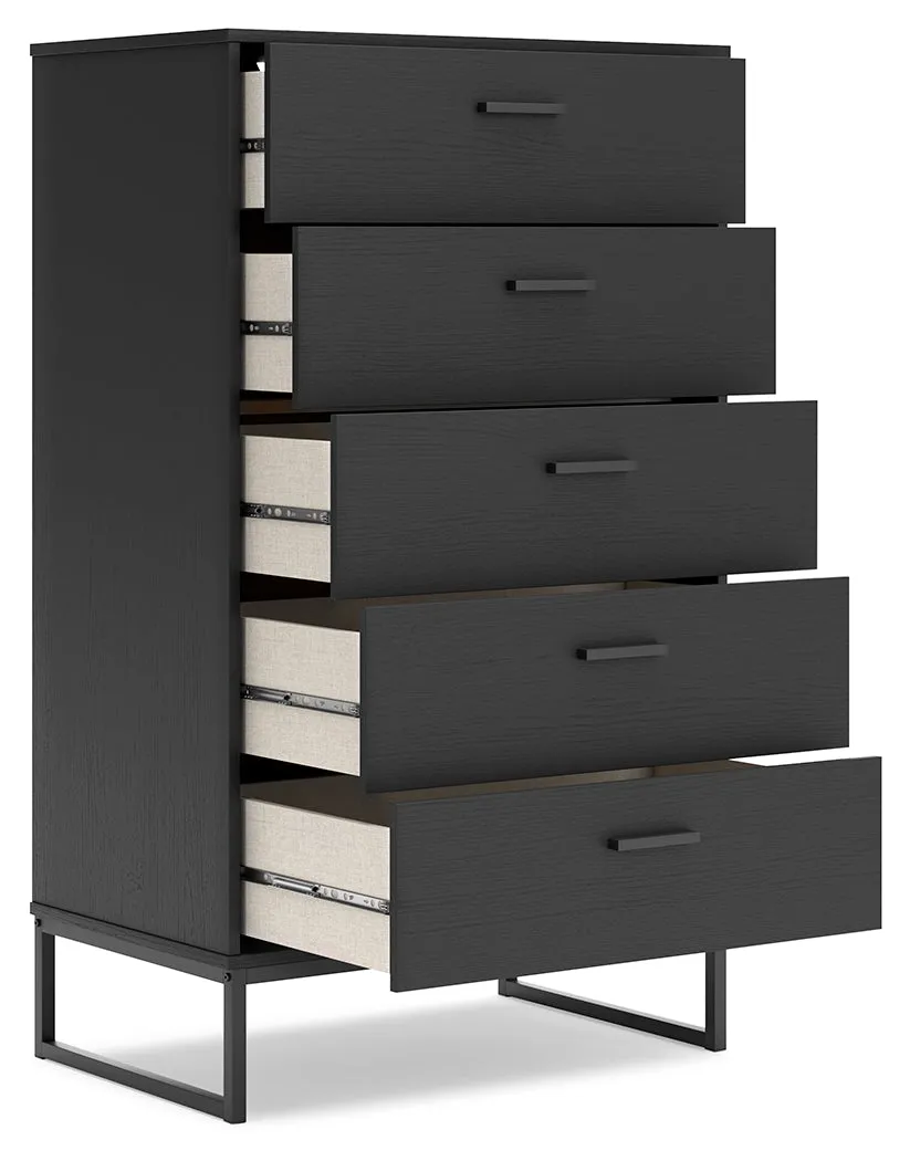 Socalle Queen Platform Bed with Dresser, Chest and 2 Nightstands in Black