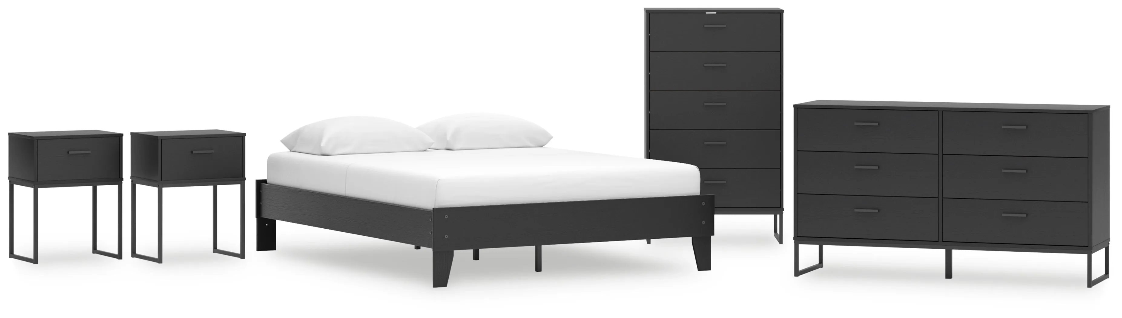 Socalle Queen Platform Bed with Dresser, Chest and 2 Nightstands in Black