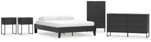 Socalle Queen Platform Bed with Dresser, Chest and 2 Nightstands in Black