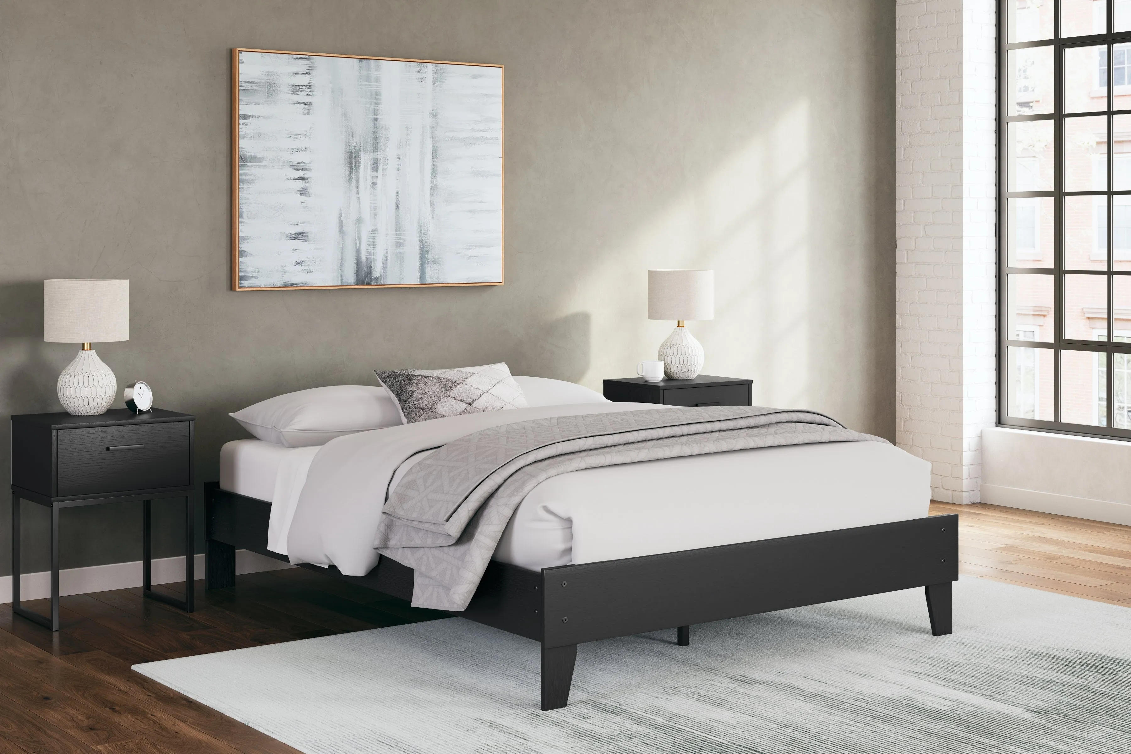 Socalle Queen Platform Bed with Dresser, Chest and 2 Nightstands in Black