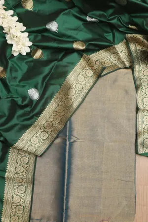 Stunning Blue Chanderi Handloom Plain Tissue Silk Suit With Banarasi Handloom Pure Katan Silk Dupatta