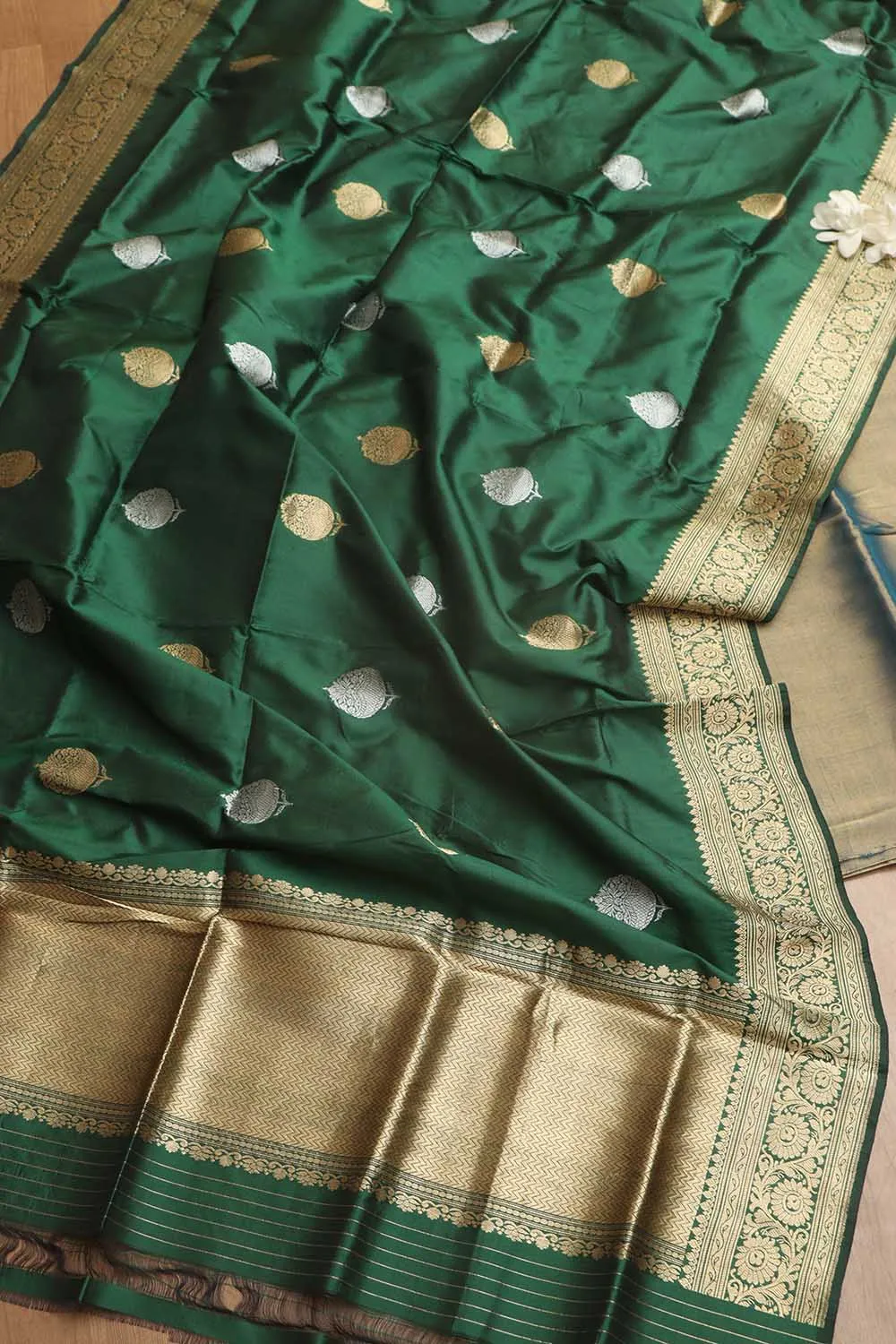 Stunning Blue Chanderi Handloom Plain Tissue Silk Suit With Banarasi Handloom Pure Katan Silk Dupatta
