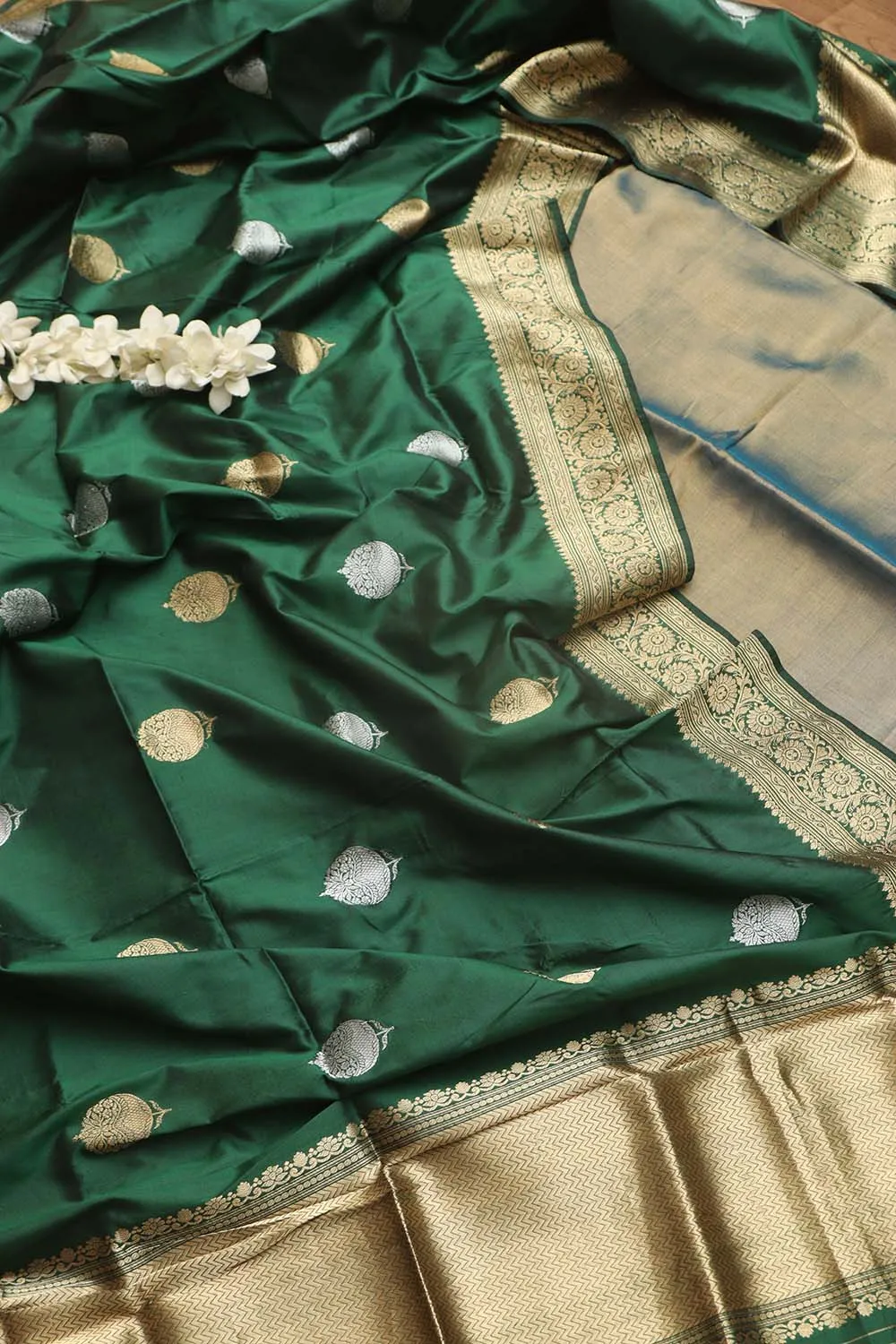 Stunning Blue Chanderi Handloom Plain Tissue Silk Suit With Banarasi Handloom Pure Katan Silk Dupatta
