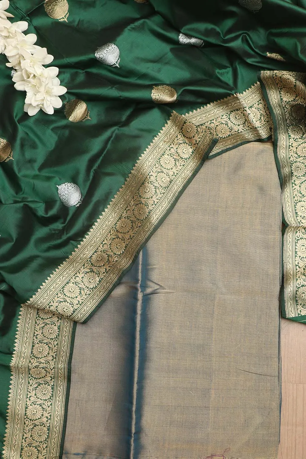 Stunning Blue Chanderi Handloom Plain Tissue Silk Suit With Banarasi Handloom Pure Katan Silk Dupatta
