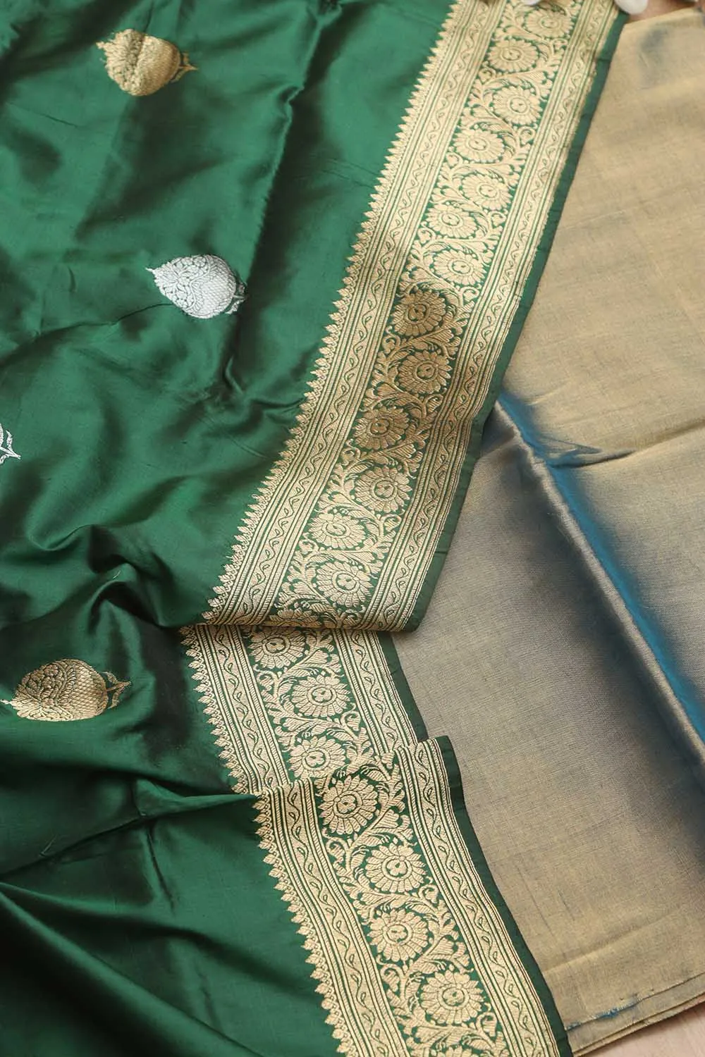 Stunning Blue Chanderi Handloom Plain Tissue Silk Suit With Banarasi Handloom Pure Katan Silk Dupatta