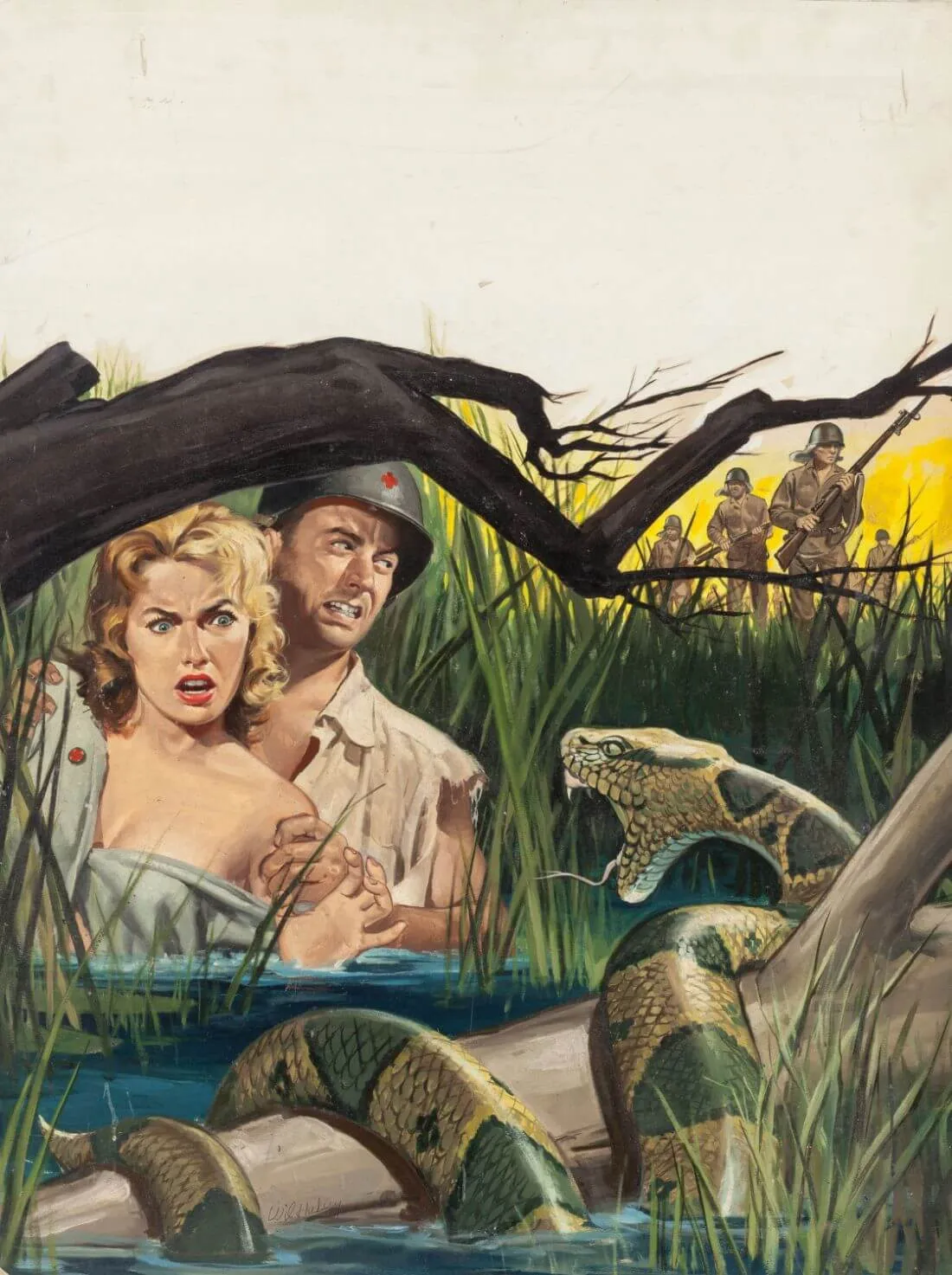 The Ordeal of the Nurse and the Corpsman - Man's Life Magazine Cover Pulp Art - Wil Hulsey Painting - Large Art Prints
