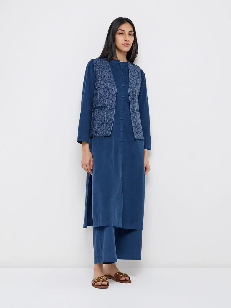 Utsa Indigo Embroidered Cotton Jacket