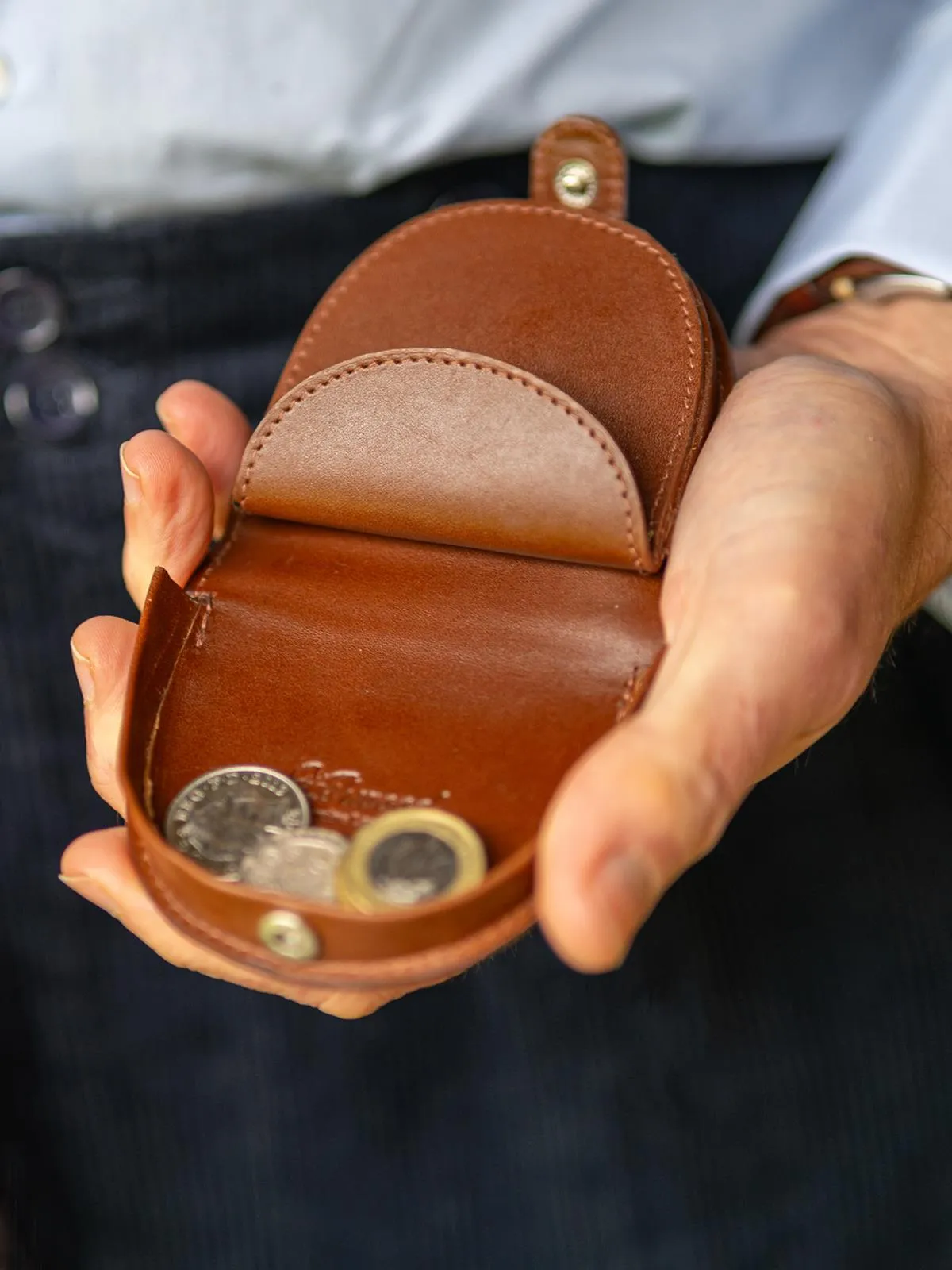 Vintage Style Small Tan Brown Leather Coin Purse