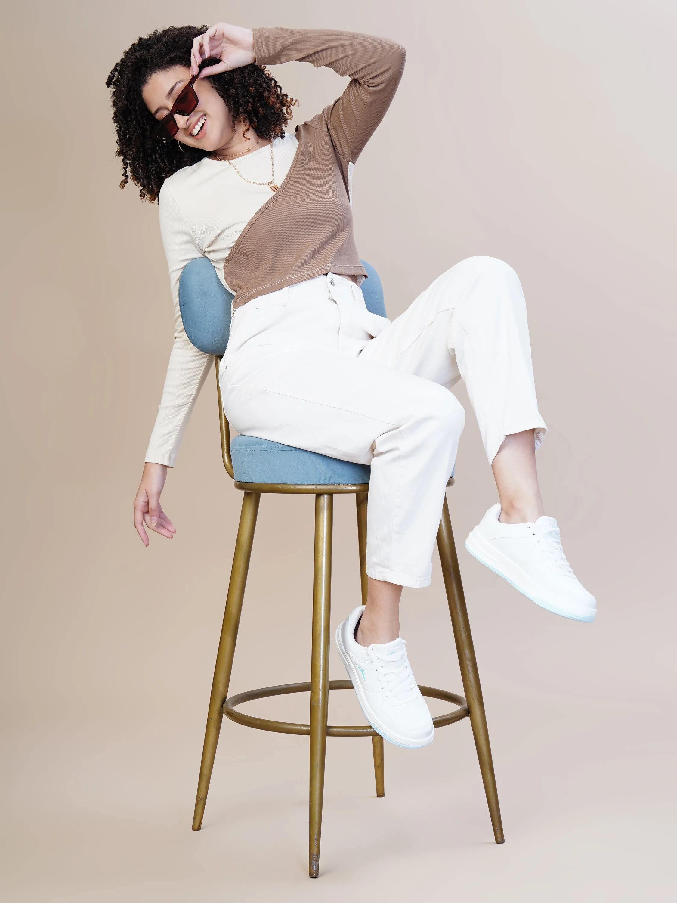 Women Almond Milk Full Sleeves Trendsetter Top