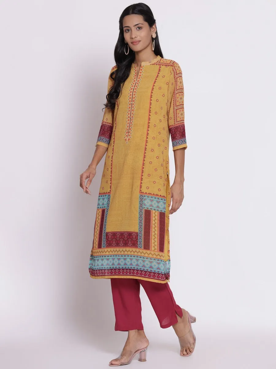 Women Mustard Geometrical Print Kurta