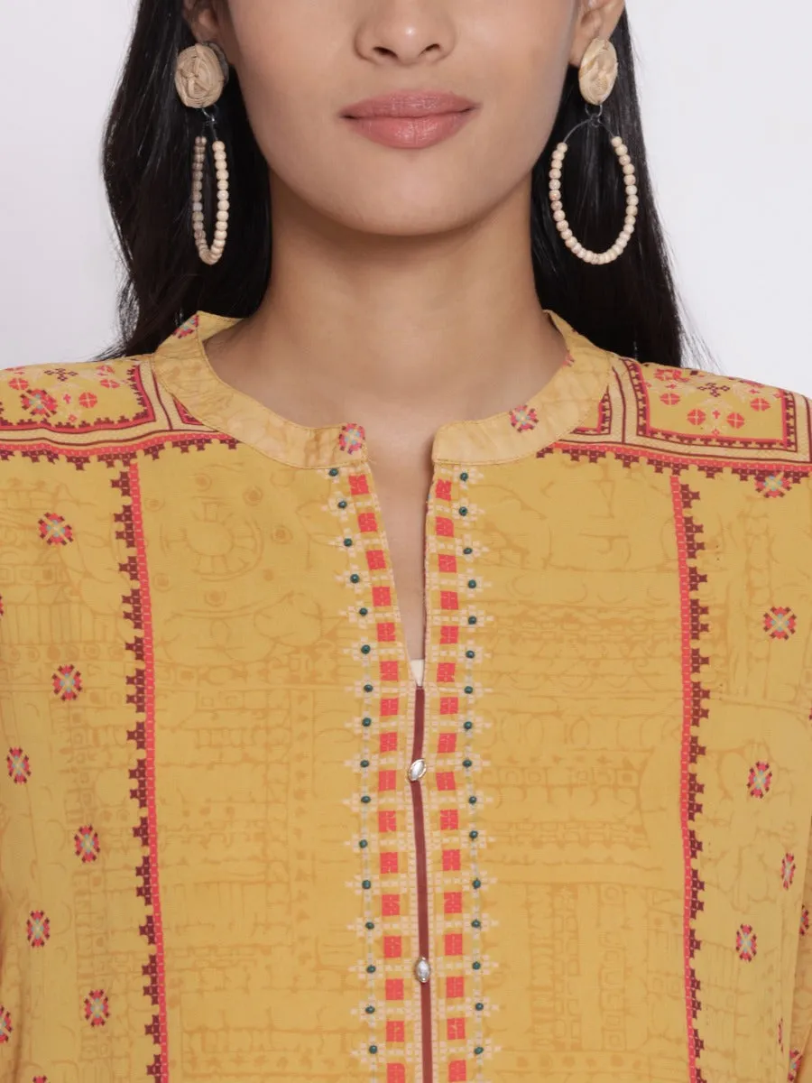 Women Mustard Geometrical Print Kurta