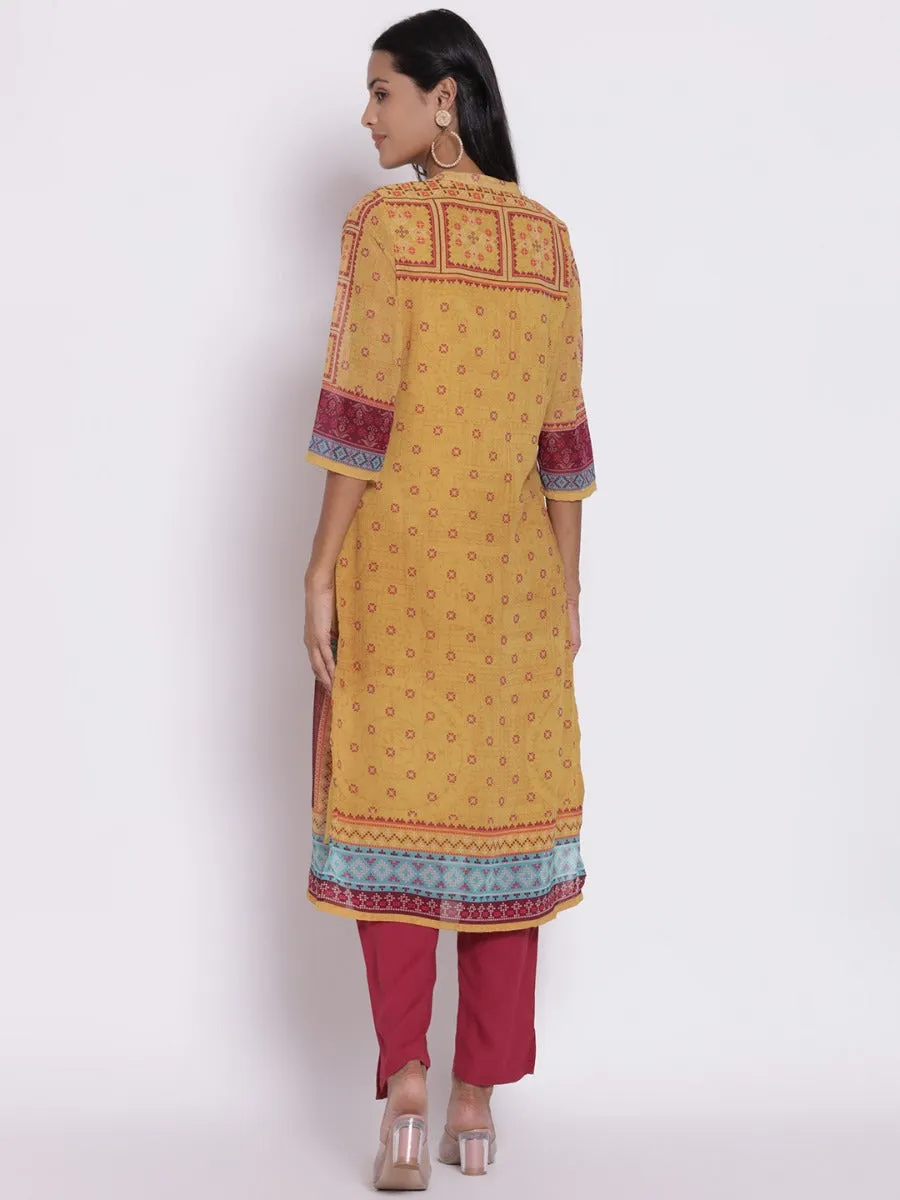 Women Mustard Geometrical Print Kurta
