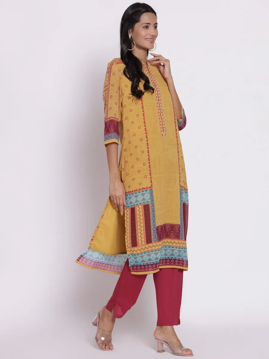 Women Mustard Geometrical Print Kurta