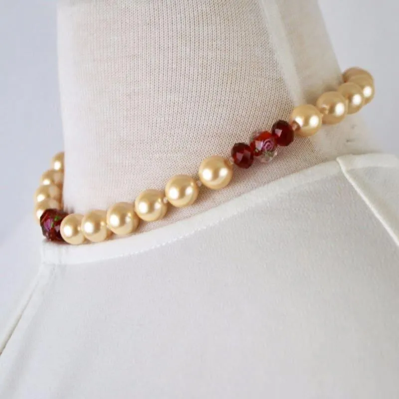 Yellow Shell Pearls With Red Crystal Ascent Necklace