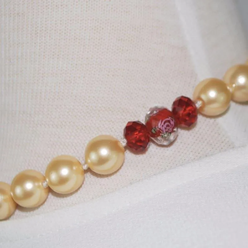 Yellow Shell Pearls With Red Crystal Ascent Necklace