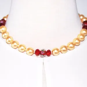 Yellow Shell Pearls With Red Crystal Ascent Necklace